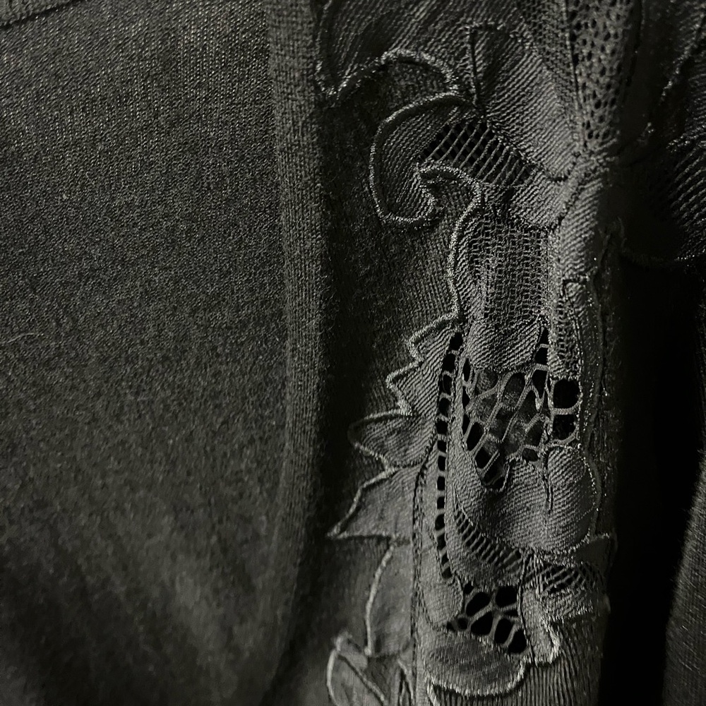Diane Von Furstenberg Black Wrap Sweater with Lace Detail